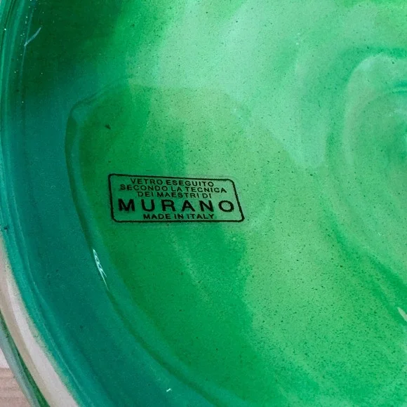 Murano Glass Pedestal Bowl Green Swirl Italian Art Glass Candy Dish